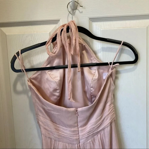 AMSALE Blush Pink Halter Mini Dress Bridesmaid Rose Detail Size 8 G577C - Picture 4 of 9